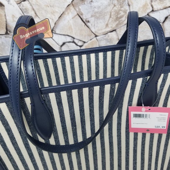 ✨✨ Medium Tote Market Stripe Canvas Zip Tote Blue Handbag PXR00443 Kate Spade - Picture 5 of 12